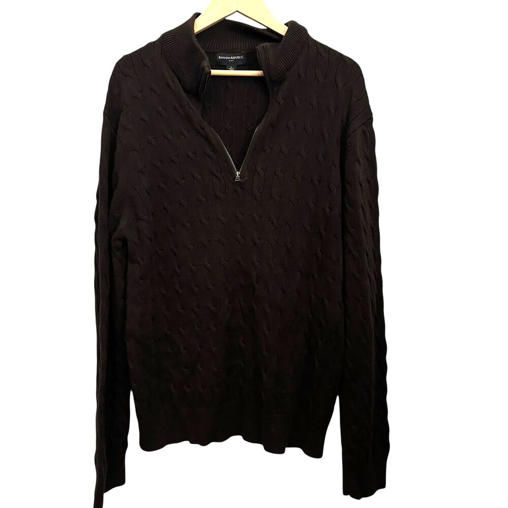 Banana Republic Men's Dark Brown 1/4 Zip Cotton Cableknit Sweater Size‎ XL
